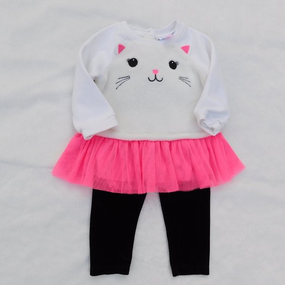 The Children's Place & H&M Other - Bundle of Place 9-12m plush cat top with tulle skirt & H&M 9-12m velvet pants